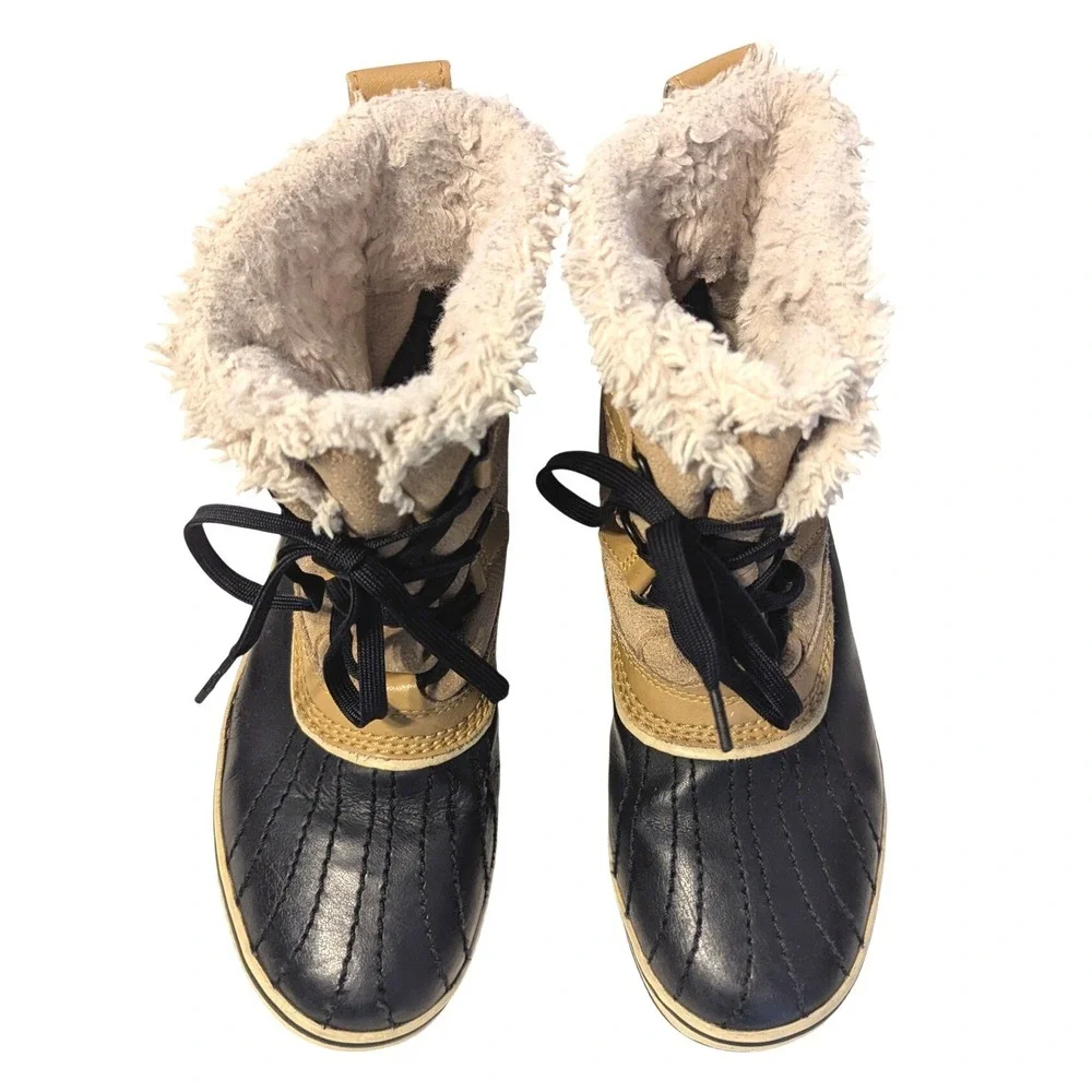 Sorel Womens Size 9 Tivoli Winter Boots Leather Insulated Waterproof Tan Black